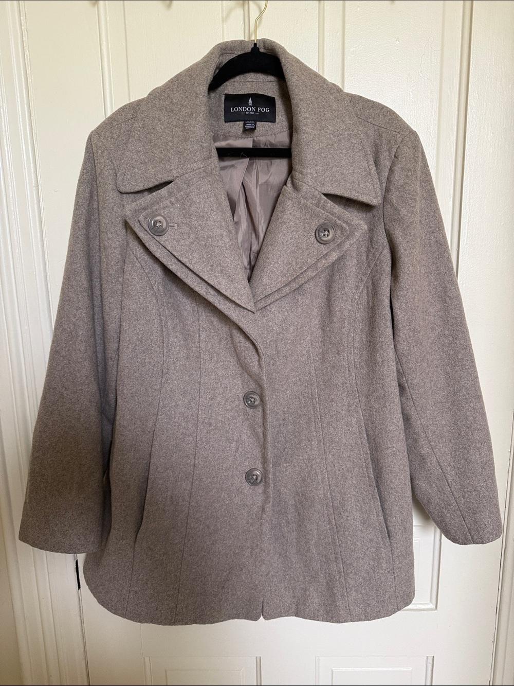 London Fog Taupe-Gray Wool Blend Pea Coat